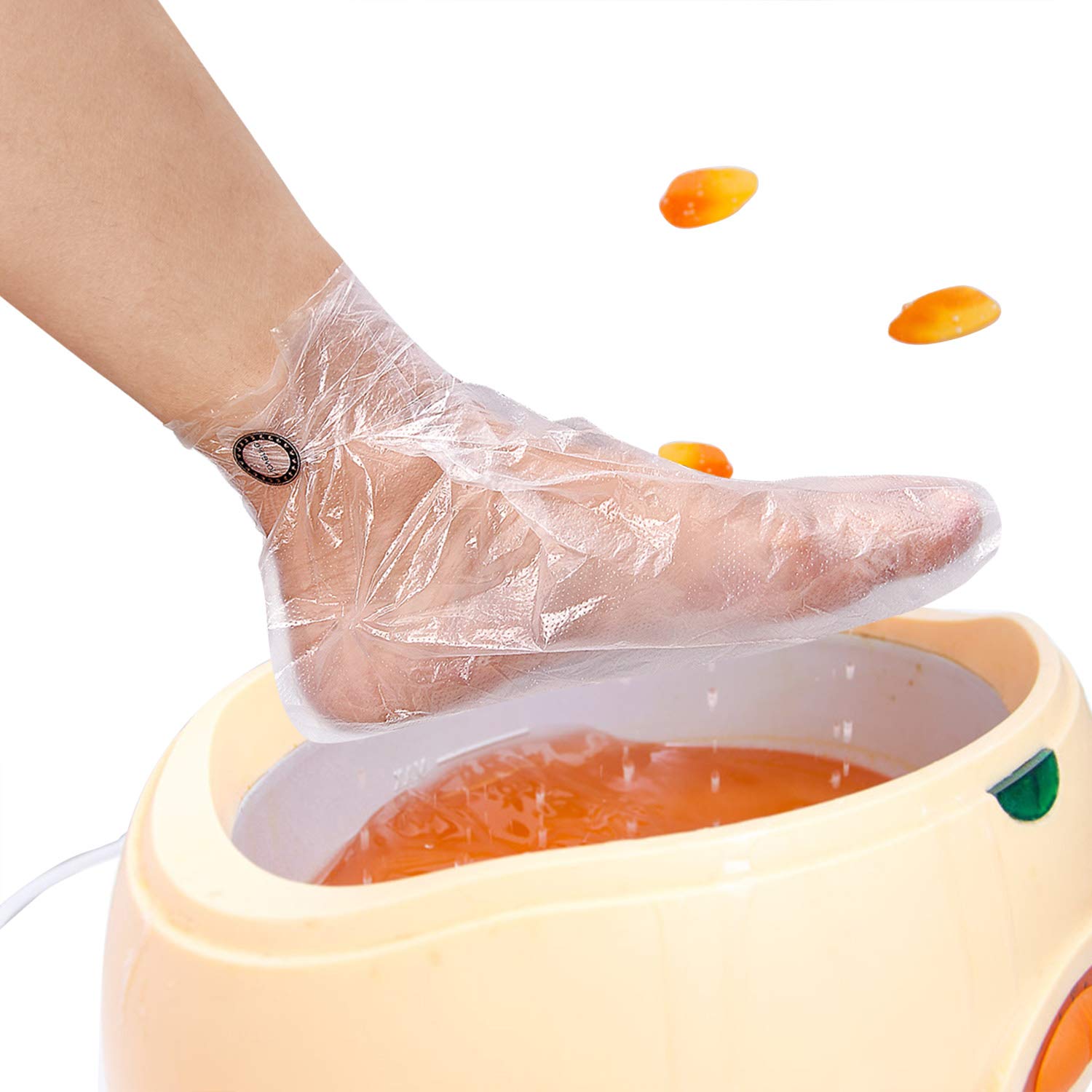 Noverlife 200PCS Clear Plastic Disposable Booties, Paraffin Bath Liners for Pedicure Hot Spa Wax Treatment, Thermal Paraffin Wax Therapy Foot Covers Protector Liners: Beauty