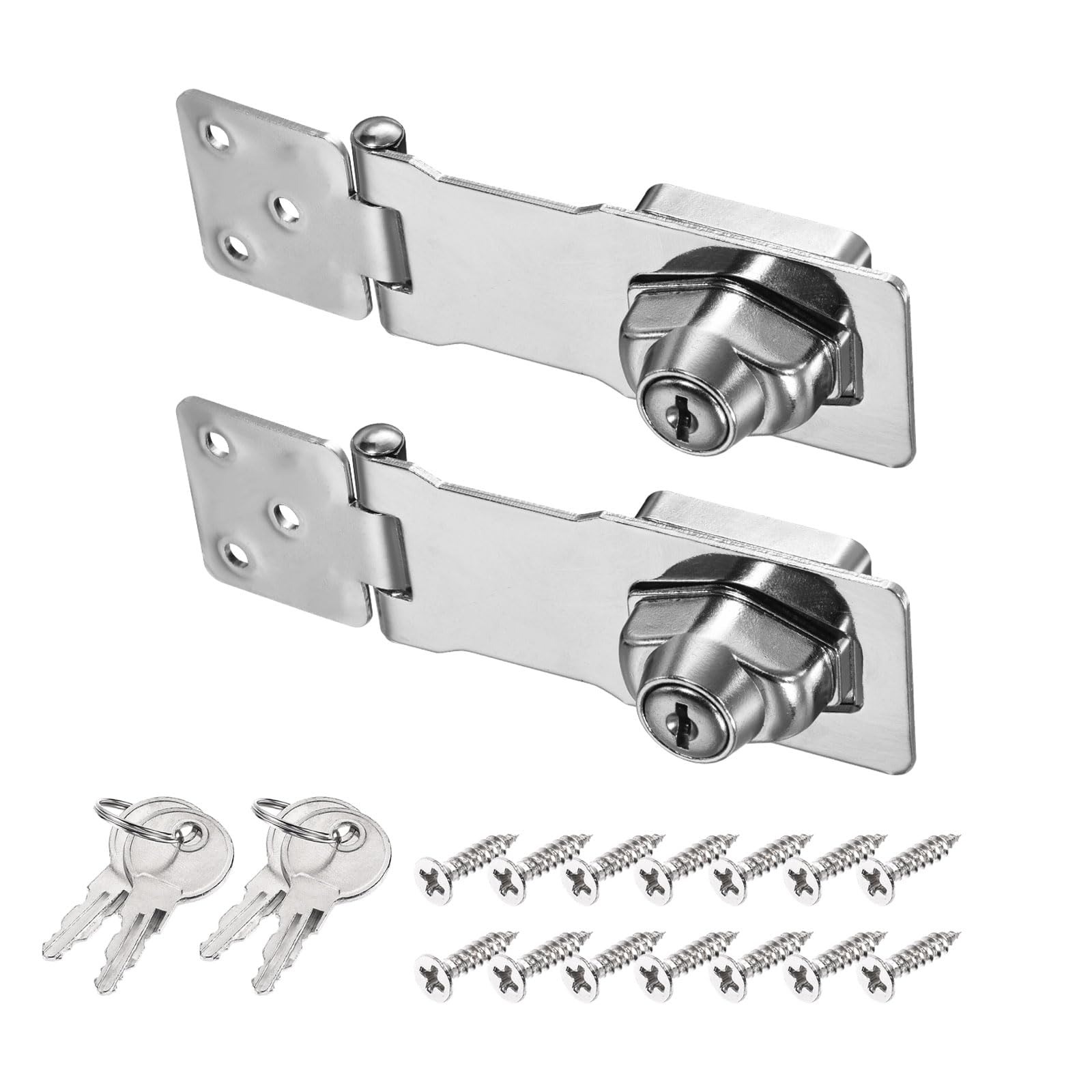 PATIKIL Keyed Hasp Locks, 2 Pack 4 Inch Twist Knob Locking Hasp Lock Metal Safety Hasp Latches for Cabinet Small Door, Keyed Different, Silver