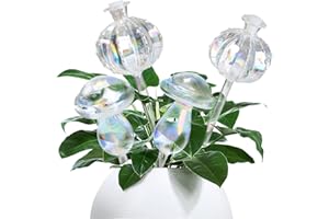 Aukney [4 Pcs] Plant Watering Globes, 9 Inch Glass Iridescent Self Watering Planter Insert, Rainbow Gradient Color Clear Mushroom & Cactus Watering Device for Indoor and Outdoor Plants Accessories
