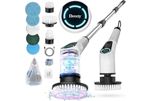 Dovety Electric Spin Scrubber, Cordless Cleaning Brush, Shower Scrubber with 8 Replaceable Brush Head, Power Cleaning Brush with Extension Handle, 2 Adjustable Speed, for Bathtub Grout Tile Floor