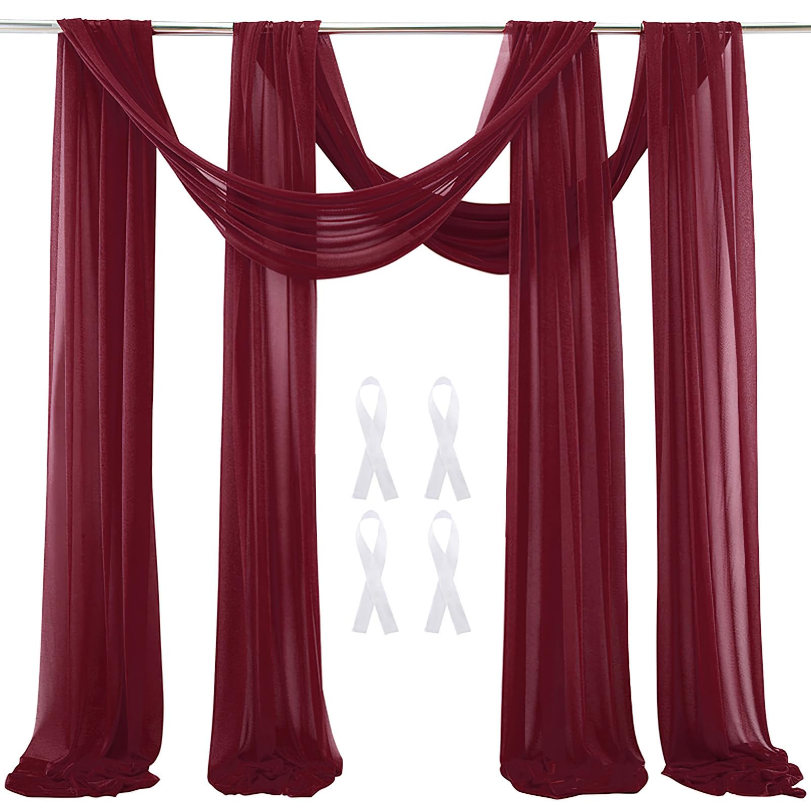 Wedding Arch Sheer Drapery Backdrop Voile Curtain Chiffon Draping Fabric 20Ft Sheer Curtains Arbor Drapery for Wedding Ceremony Reception Party Ceiling Decor, Wine Red, 2 Panels