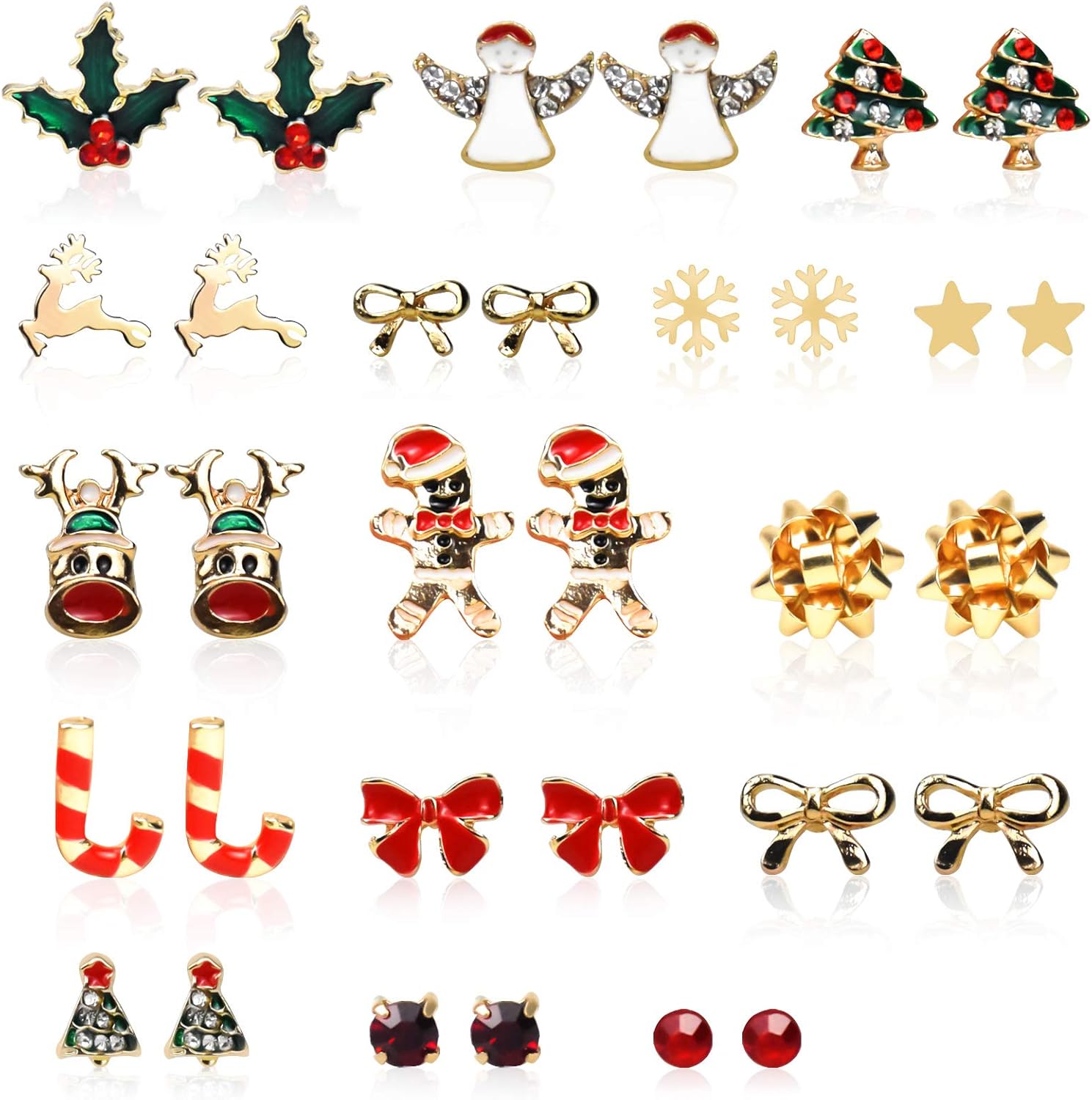 Jinlaili 16 Paar Ohrringe Weihnachten Set, Weihnachten Bolzenohrrings 