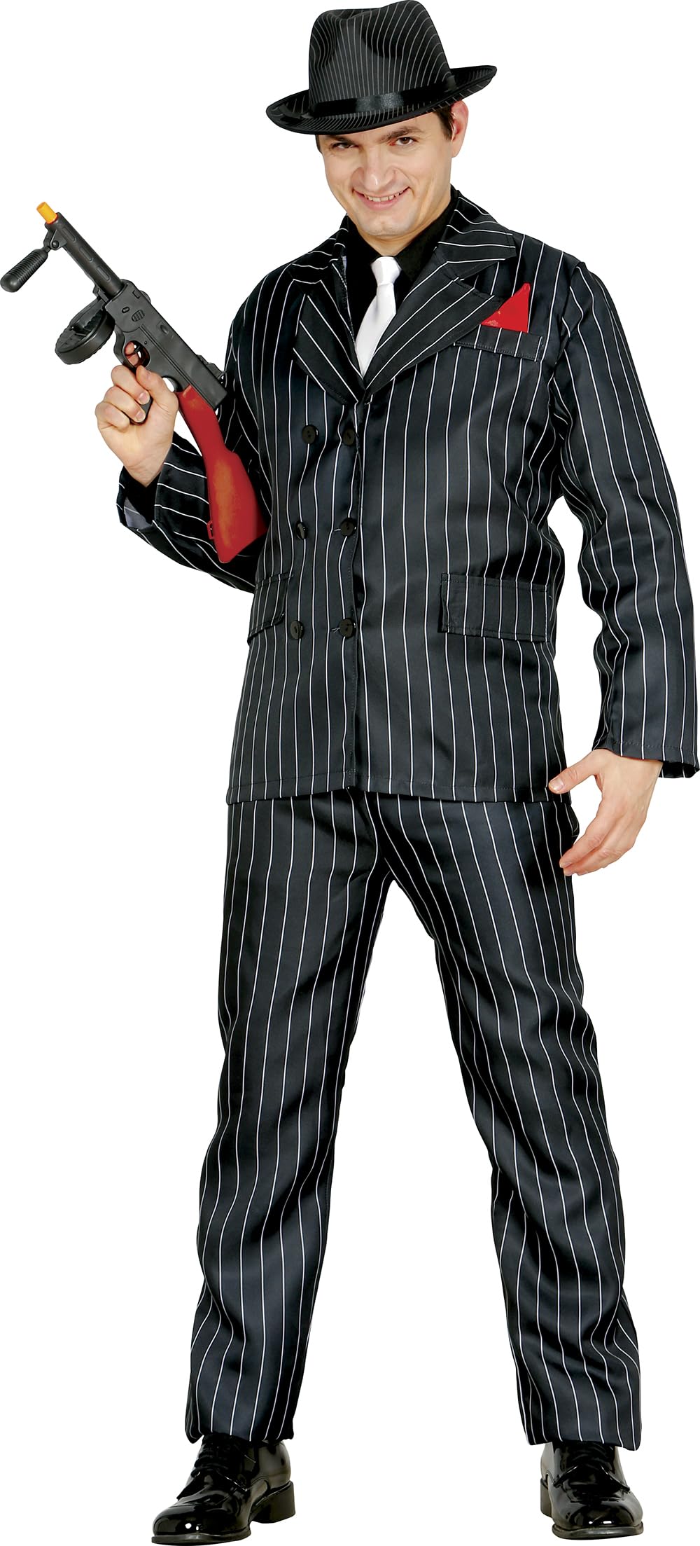 FIESTAS GUIRCA | Gangster Fancy Dress Adult (42-44/L) - Jacket, Trousers and Handkerchief - Mobster Outfit for 1920s Parties, Halloween, Carnival and Fancy Dress Celebrations - Men - Black