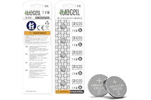 hilocell CR1220 3V Lithium Battery 5 Pack, CR 1220 Button Cell Batteries for Watch, Remote Control, Calculator 40 mAh High Capacity, 5-Year Shelf Life, CE & ROHS Certified (5 Count)