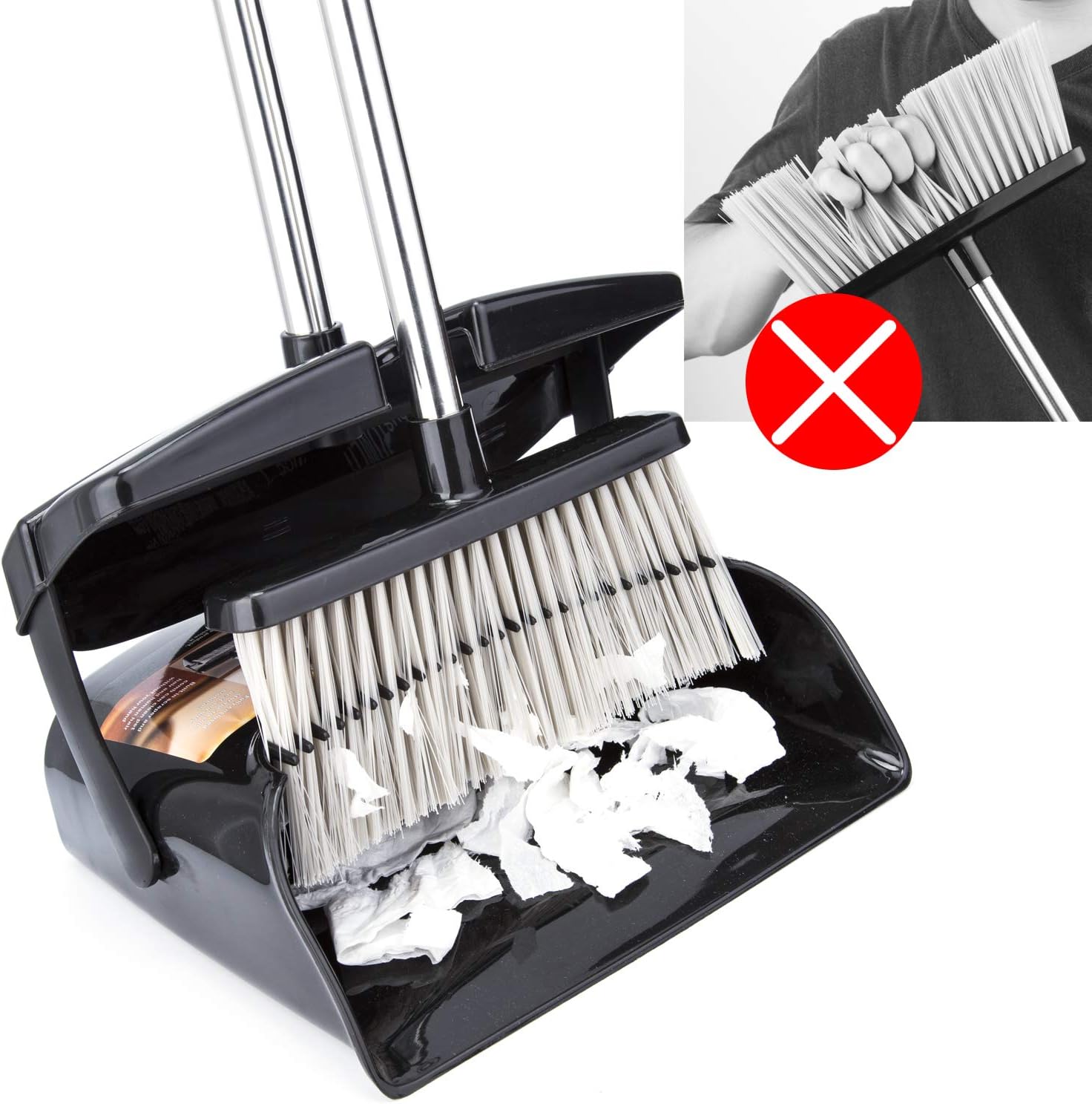 Broom and Dustpan Set with Lid Outdoor Or Indoor Dust Pan 3 Foot Long Stainless Cleans Broom Combo Upright Steel Handle Kids Lobby Pet Dog Hair Wood Floor Room Office Sweeping Kitchen House: Kitchen & Dining