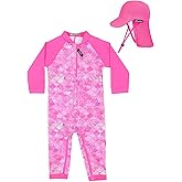 weVSwe Baby Swimsuit Girl Rash Guards Sun Protection Infant Long Slevee Bathing Suit Quick Dry with Sun Hat 0-3 Years