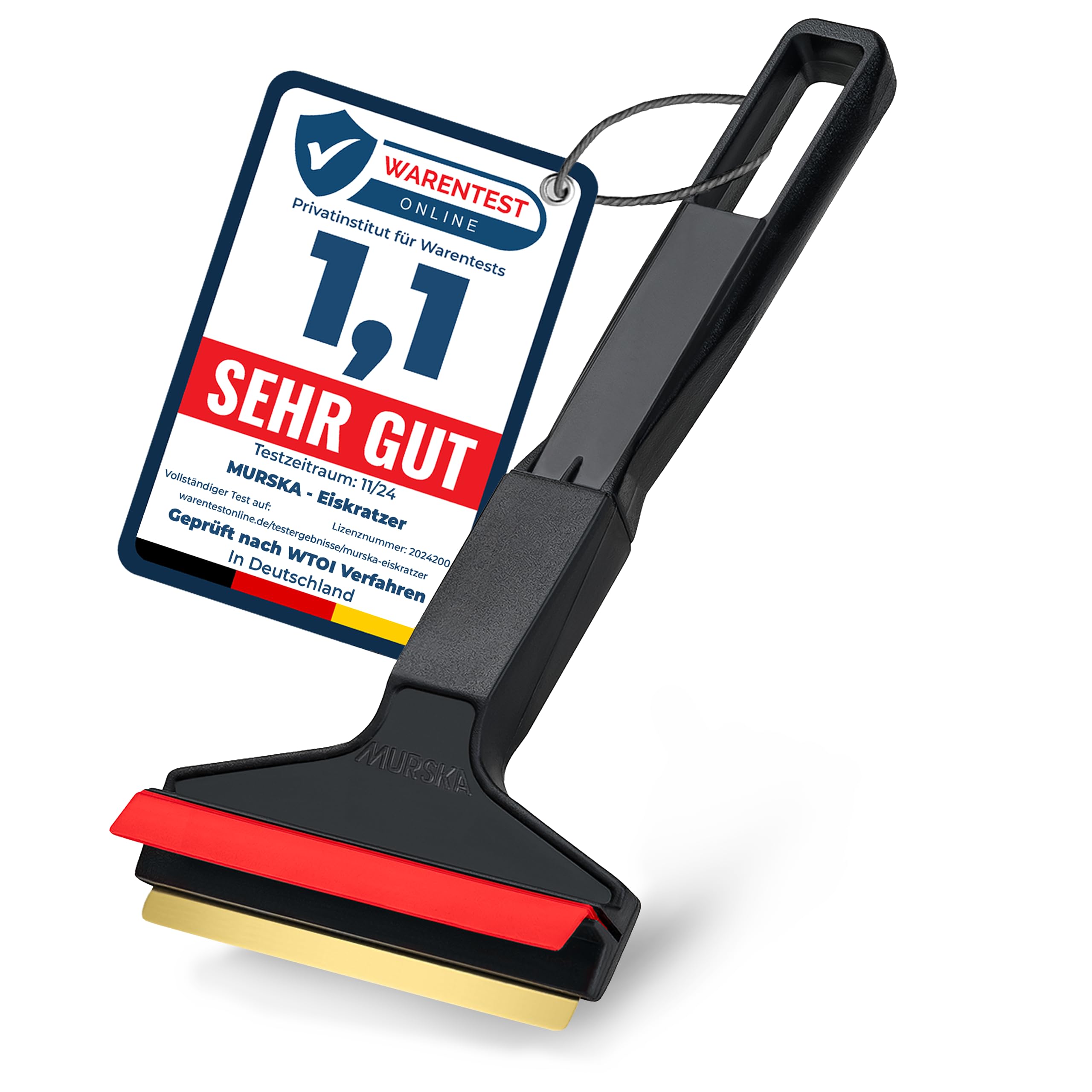 Ice Scraper for Car Windscreen 21cm - Brass Car Ice Scraper Window - fast, effortless & easy - Premium HIPS - Murska Brass Blade Windscreen Scraper for Car Window Scrapper & Squeege (Black Red)