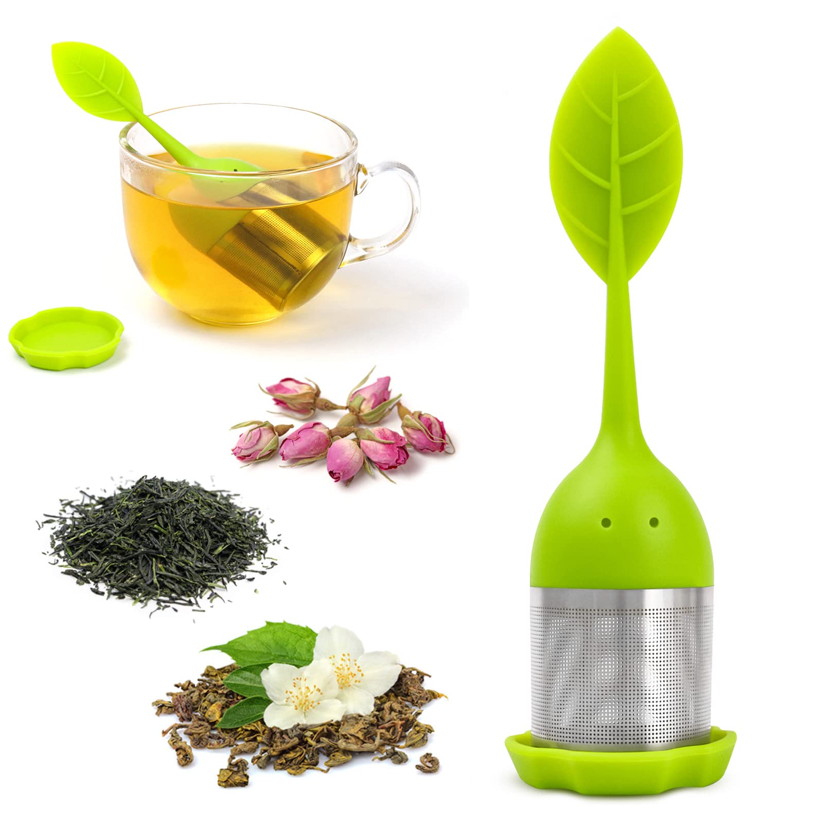 Loose Leaf Tea Infusers, Silicone Tea Infuser Fine Mesh Loose Tea Strainer Silicone Lid Tea Cup Filter for Loose Leaf Tea or Herbal Tea(1Pack, Green)