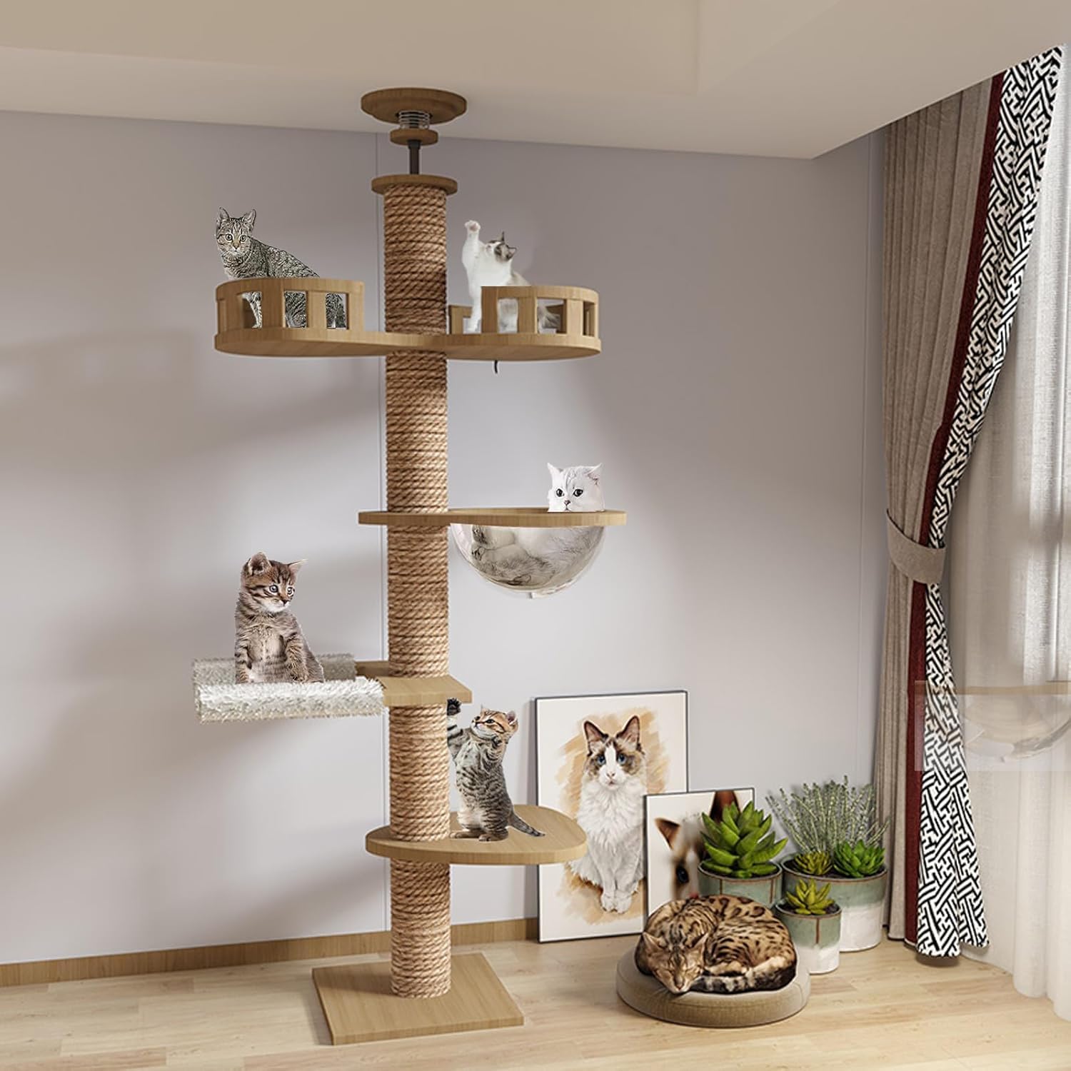 Photo 1 of **************MISSING HARDWARE/SCRES TO ASSEMBLE***********
Floor to Ceiling cat Tree - Adjustable Height (95-98in,104.3-108.2in)- with Width 4.33 in Scratching Post,Cat Hammock,Fully Wrapped with sisal Rope - Heavy Duty cat Tree.(Holds 110 lbs)