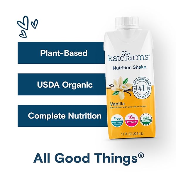 KATE FARMS ORGANIC NUTRITION SHAKE, STRAWBERRY, 16G PROTEIN, 27 VITAMINS AND MINERALS, MEAL REPLACEMENT, 11 OZ (12 PACK)
