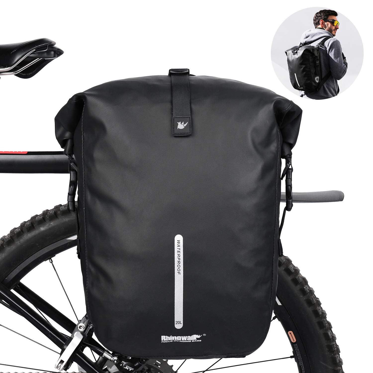 Rhinowalk Bike Pannier Bag 20L Bicycle Rear Rack Bag with Rain Cover