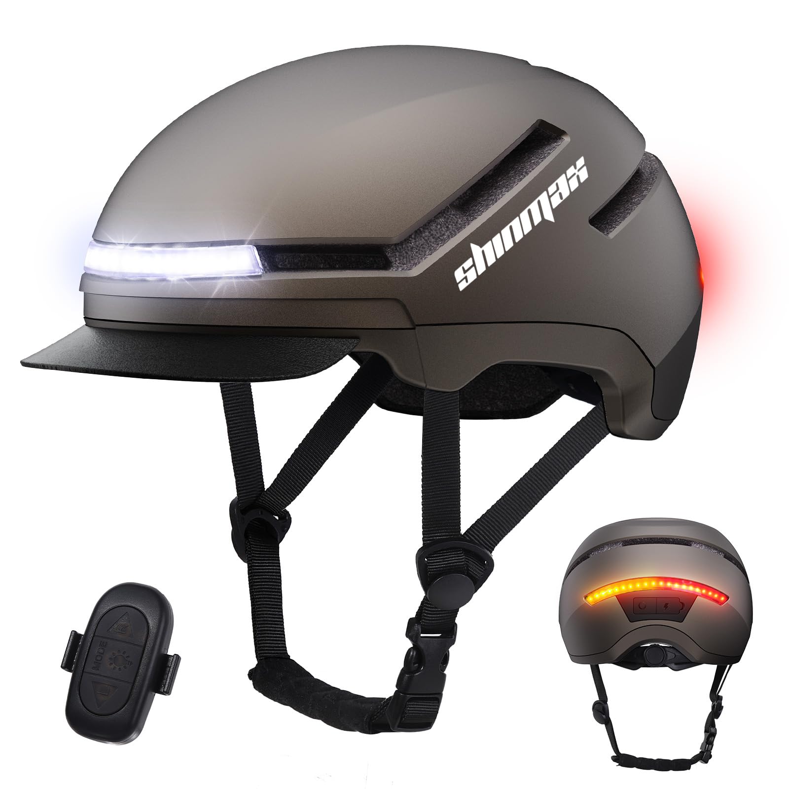 Shinmax Fahrradhelm Damen Herren mit Blinker & Licht, Fahrrad Helm Erwachsene mit USB Wiederaufladbare LED-Rücklicht, Radhelm für E-Bike, S-Pedelec, Scooter