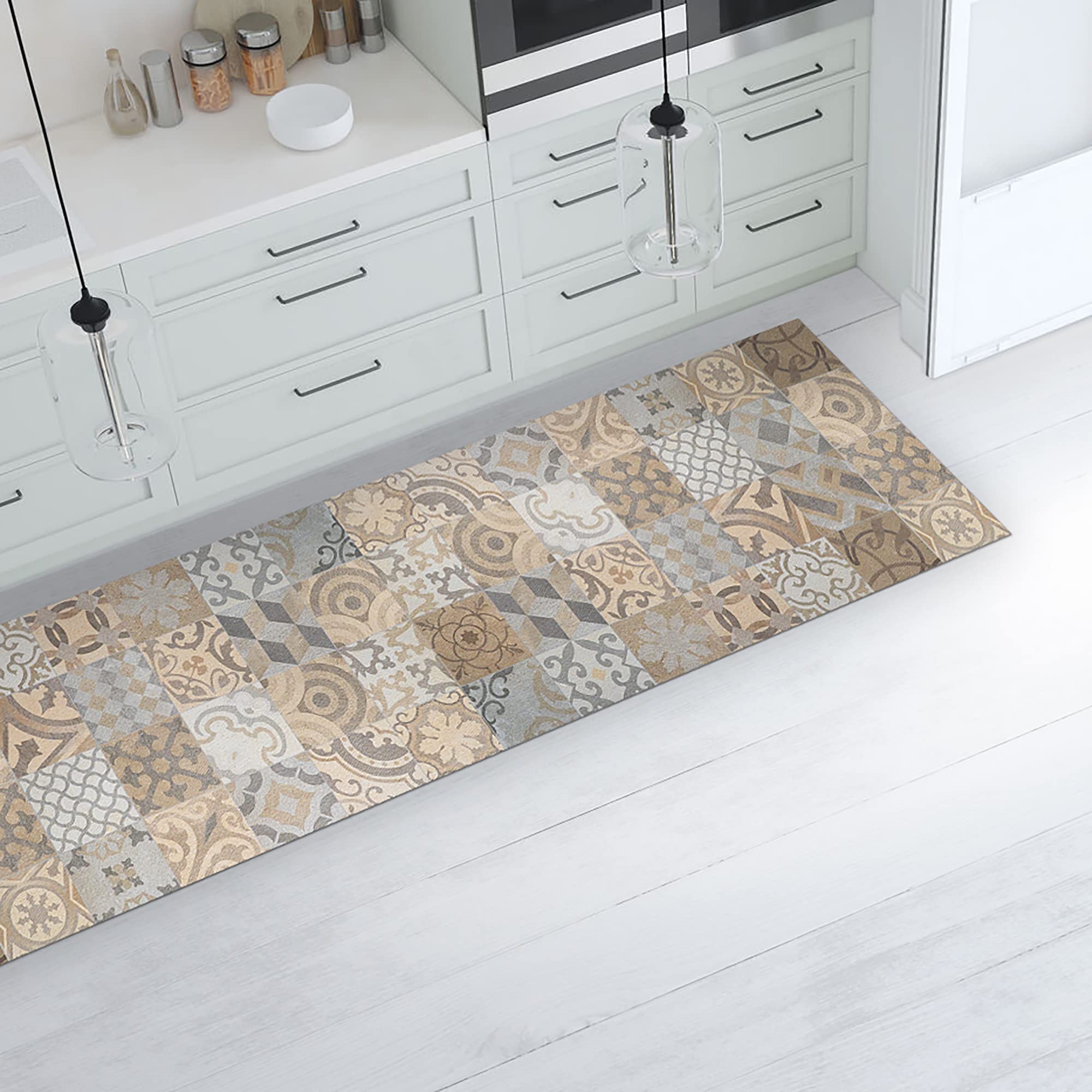 CREARREDA Non-Slip and Washable Vinyl Kitchen Rug, Multi-Purpose Runner, Wear-resistant, Stain Resistant Kitchen Runner, Suitable for Holding Under Sink and Stoves, 100% Made in Italy Print