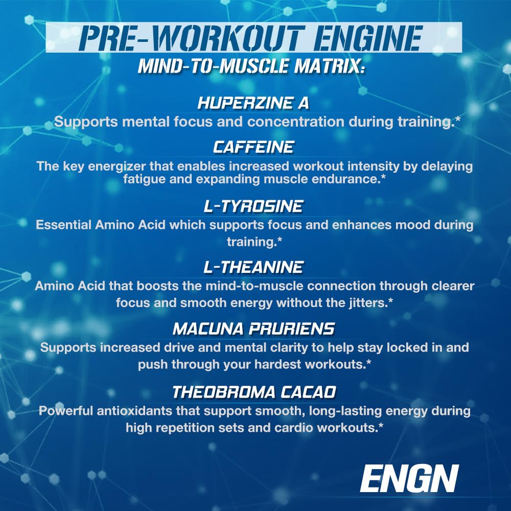 EVL Intense Pre Workout with Creatine - ENGN Energizing Pre Workout for Men Powder Drink for Lasting Energy Focus and Recovery - with Beta Alanine Caffeine and L Theanine - Blue Raz