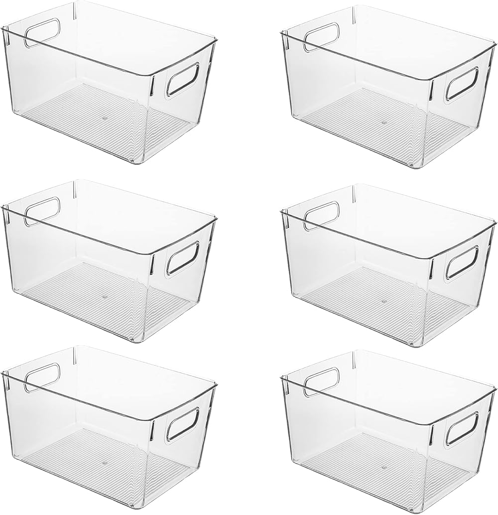 Amtido Clear Plastic Storage Bins 6 Pack Fridge Pantry Organization