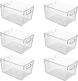 Amtido Clear Plastic Storage Bins 6 Pack Fridge Pantry Organization