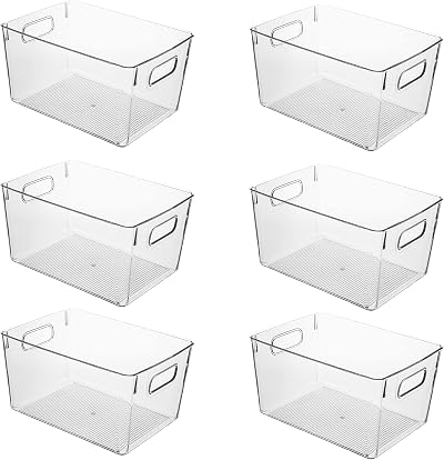 Amtido Clear Plastic Storage Bins 6 Pack Fridge Pantry Organization