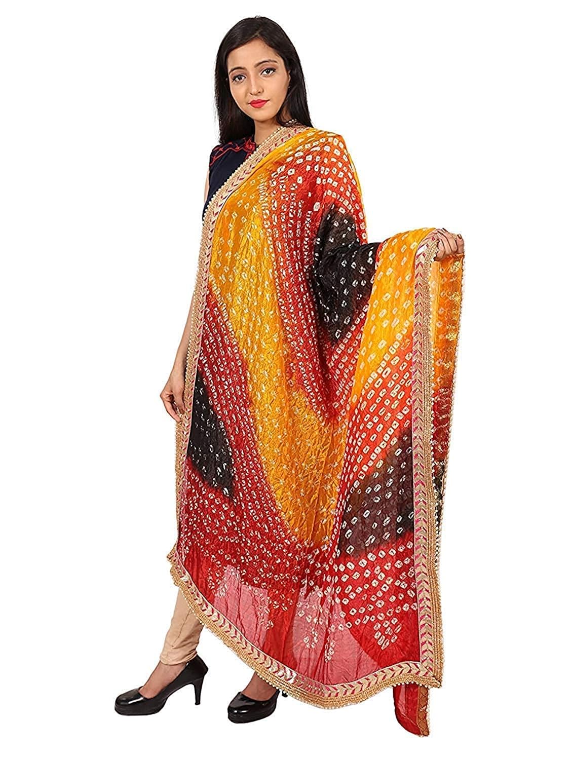 womens dupatta silk bandej with pure gota work (red/black/yellow)