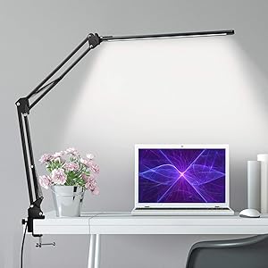 HaFundy LED Desk Lamp [Ultra-Thin Lamp Bar],Metal Swing Arm Desk Light with Clamp,Eye-Caring Desk Lamp, Architect Modern Desk Lamps,3 Color Modes,10 Dimmable Brightness,12W Desk Lamps for Home Office