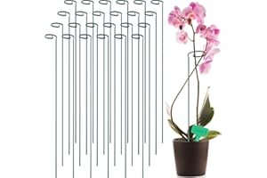 GROWNEER 24 Packs 36 Inches Plant Support Stakes, with 15 Pcs Plant Labels, Garden Single Stem Flower Support Stake, Plant Cage Support Rings for Flowers Amaryllis Orchid Peony Lily Rose