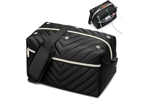 Kuosdaz Yarn Bag Organizer, Black, Modern, Female, 12x7x7 inches, 0.3 kg, Polyester, Zipper Closure, Detachable Shoulder Strap, 2 Compartments, Perfect for Yarn Storage & Knitting Accessories