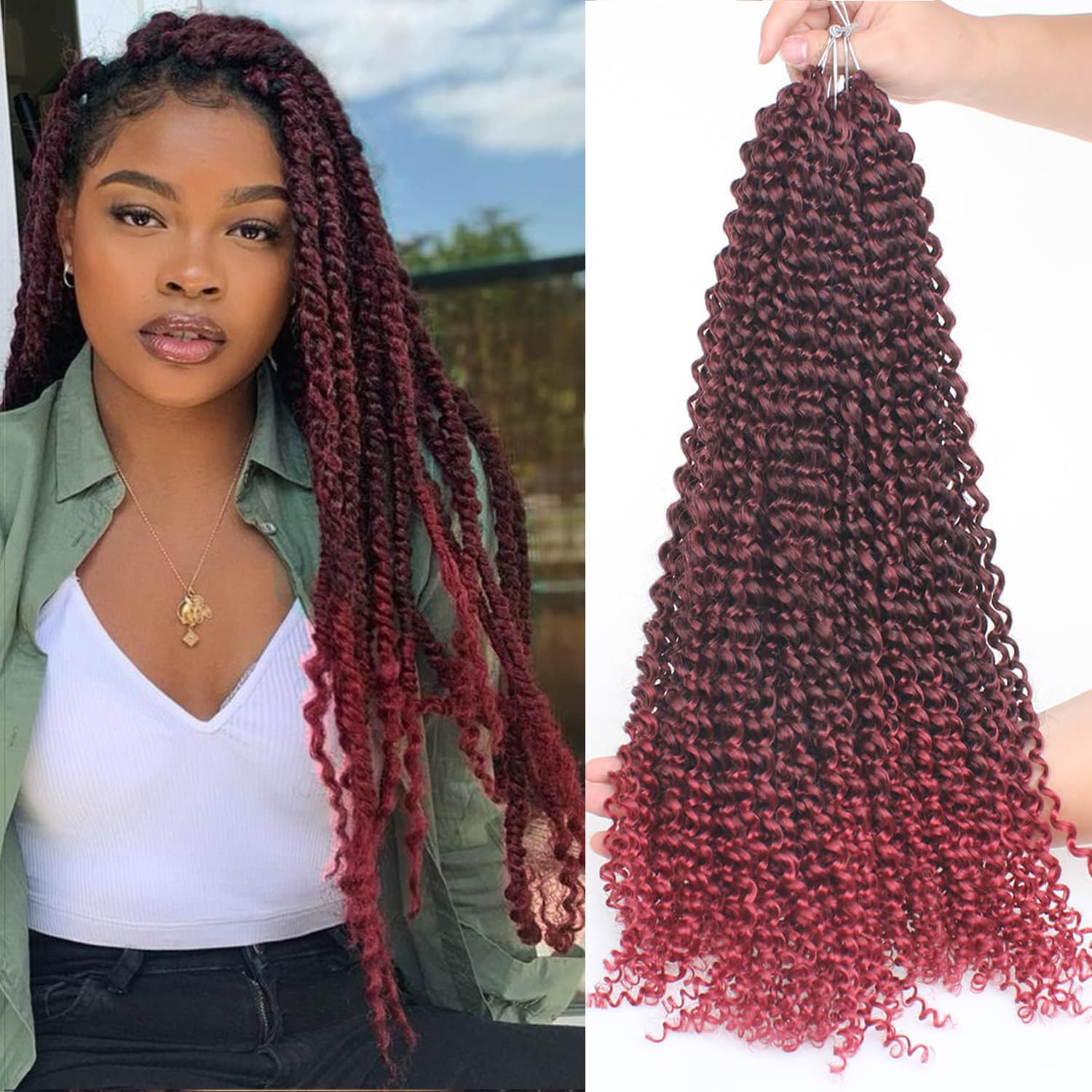 Mscat Passion Twist 18 Inch 7 Packs Ombre Burgundy Water Wave Hair for Butterfly Locs - Synthetic Crochet Braiding Extension TBUG# — image 1