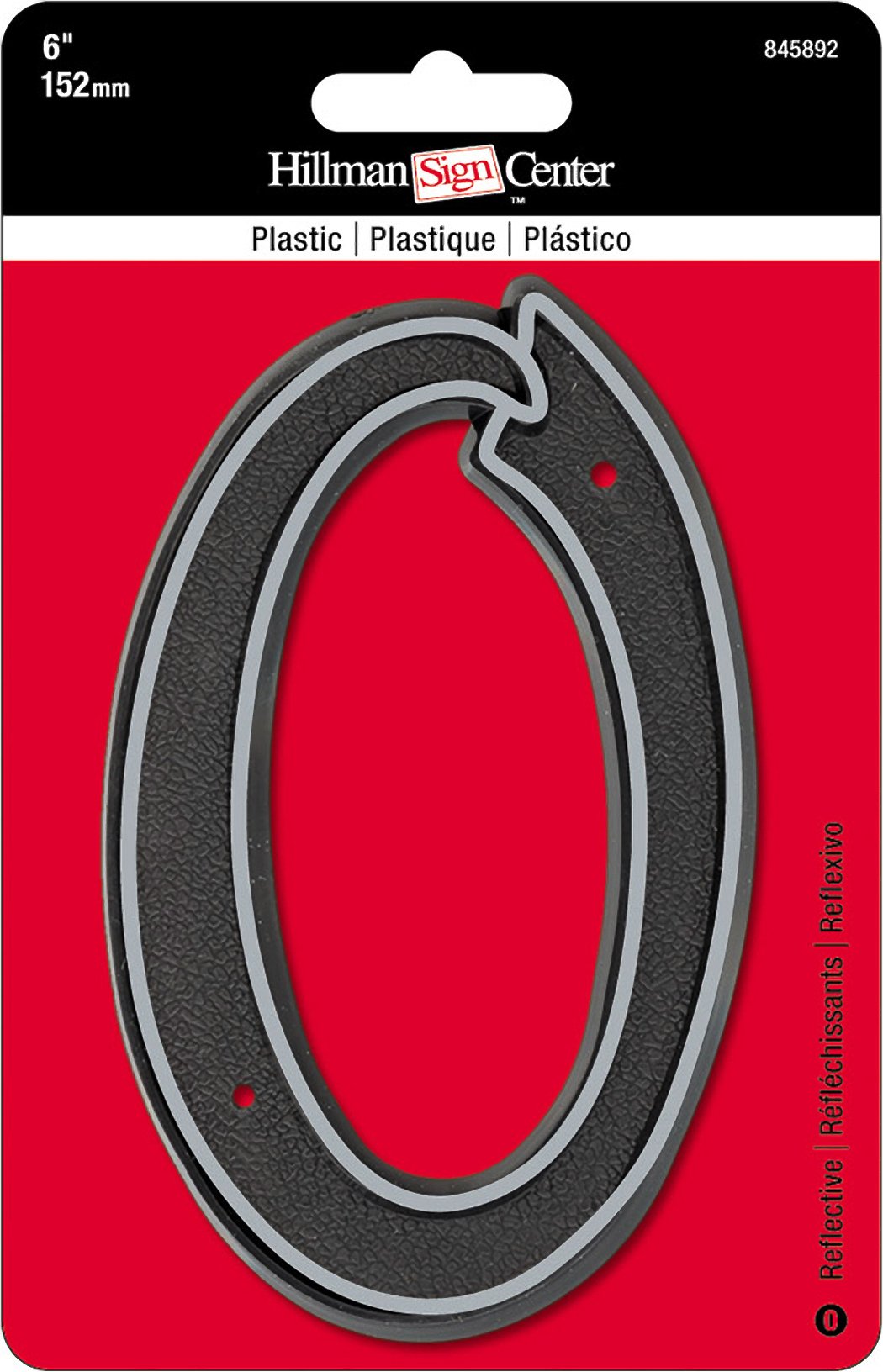 Hillman 845892 House Number 0, 6-Inch Reflective Silver, Black, 6 inch