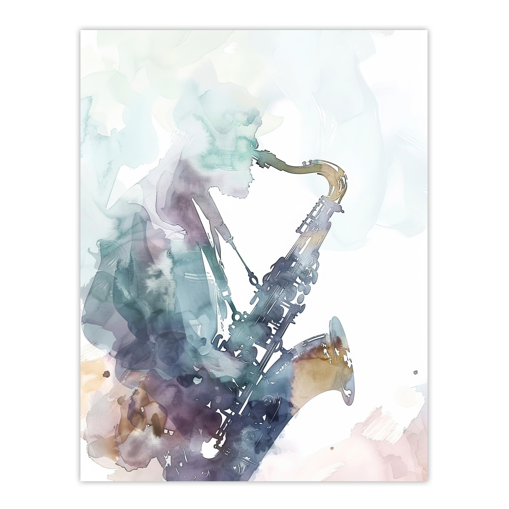 Artery8 Abstract Saxophone Jazz Musician Watercolour Living Room Extra Large XL Wall Art Poster Print
