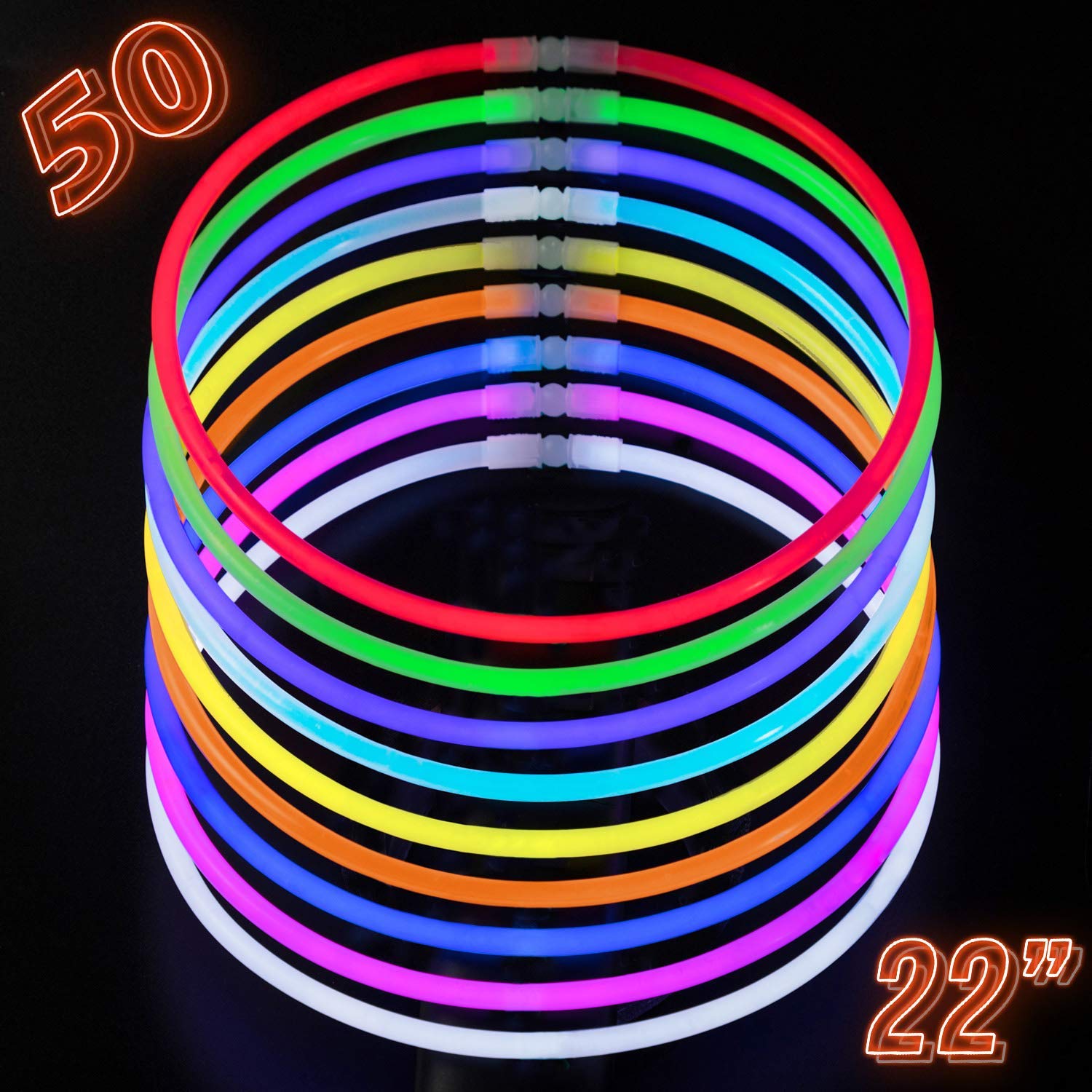 CoBeeGlow Glow Necklaces Bulk Party Supplies - Glow Necklaces 22 inch Bulk 50 - Extra Bright Glow in The Dark Necklaces - Strong and Durable - 9 Vibrant Neon Colors - Stuffers for Kids - Mix