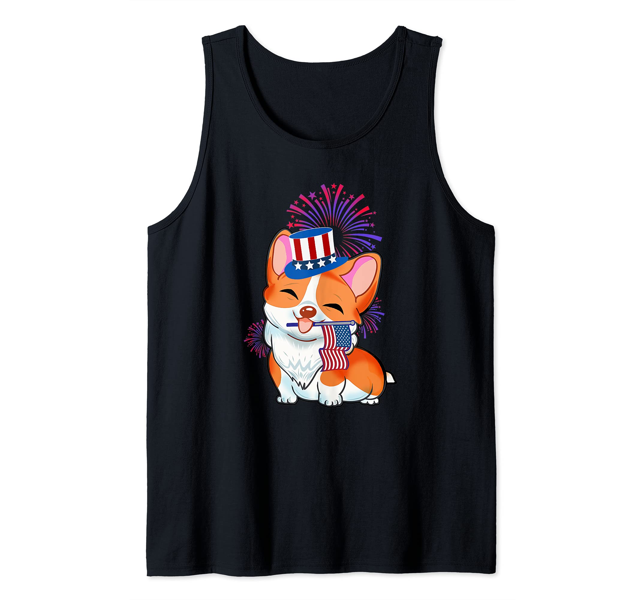 America 4th of July Independence Day Patriotic Corgi Dog Tank Top