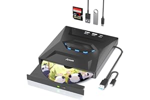 Alxum External CD DVD Drive for Laptop, Type-C USB 3.0 Portable CD Burner Writer with SD Slot & USB Ports DVD 8X CD 24X Super