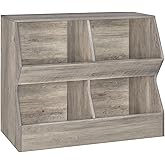 DINZI LVJ Kids Bookshelf, Toy Storage Organizer, Wooden Toy Storage Cabinet, 4 Cubby Children Bookcase, 39.4" L Toddler Book Shelf for Bedroom, Nursery, Hallway, School, Gray Wash