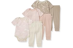 BURT'S BEES BABY Burt Bees - 6Pk Baby Girl Organic Cotton Bodysuit & Pant Set, Ranunculus