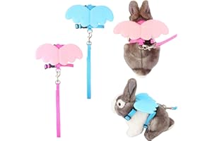 Filhome 2 Pack Adjustable Rabbit Bunny Harness and Leash Set with Wings, Vest Harness for Rabbit Ferret Bunny Kitten Guinea Pig Walking(XS/Blue and Pink)