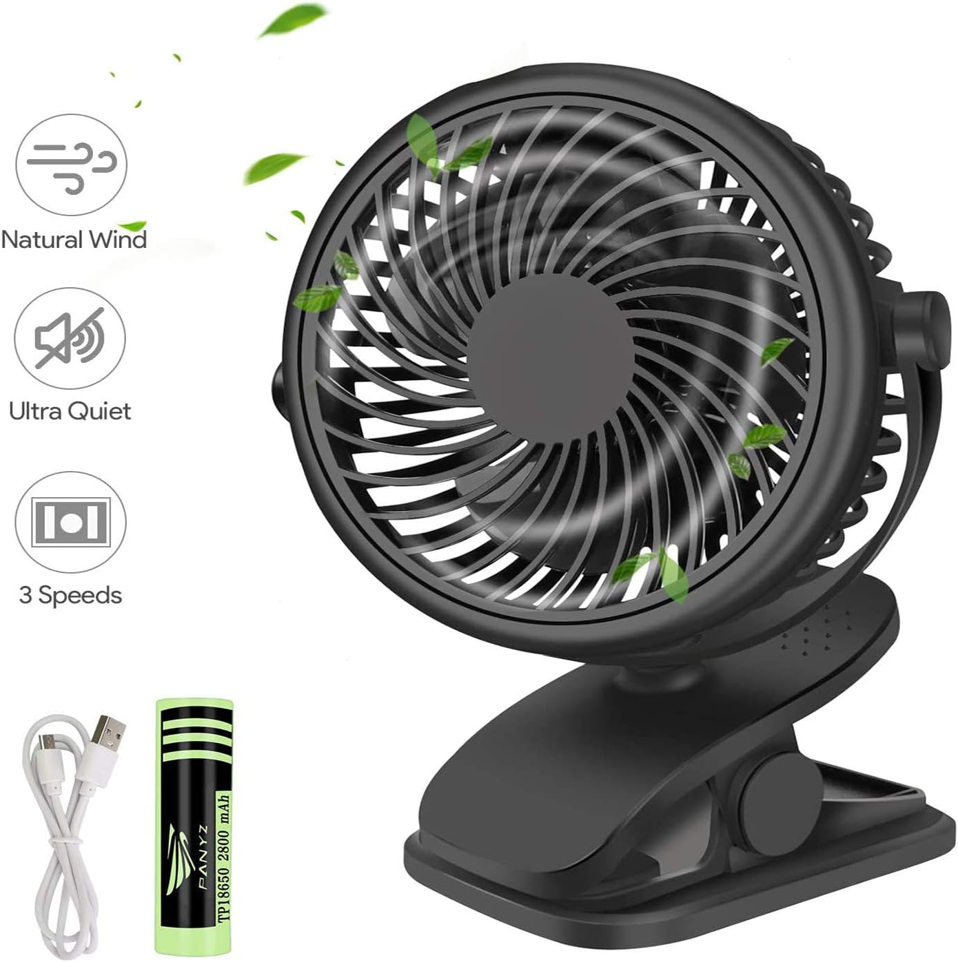 Rechargeable Battery Operated Clip on Fan 2800mAh, Upgraded Quieter & Stronger Wind USB Desk Fan, Strong Hold Personal Portable Fan for Stroller, Golf Cart, Treadmill, Beach, Camping Tent