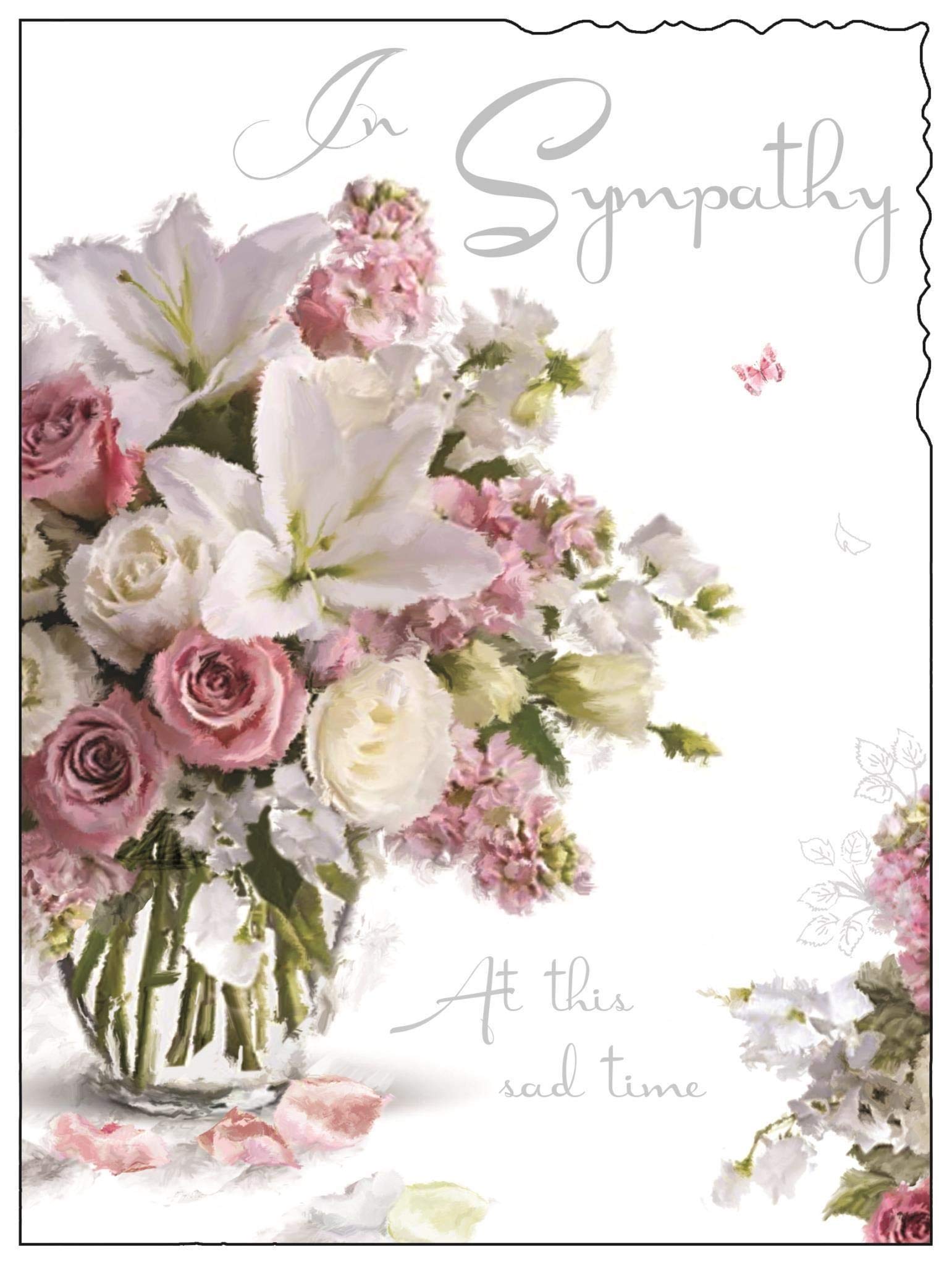 Jonny Javelin Sympathy Card (JJ4338) - In Sympathy - Bouquet Of Flowers - Silver Embossed