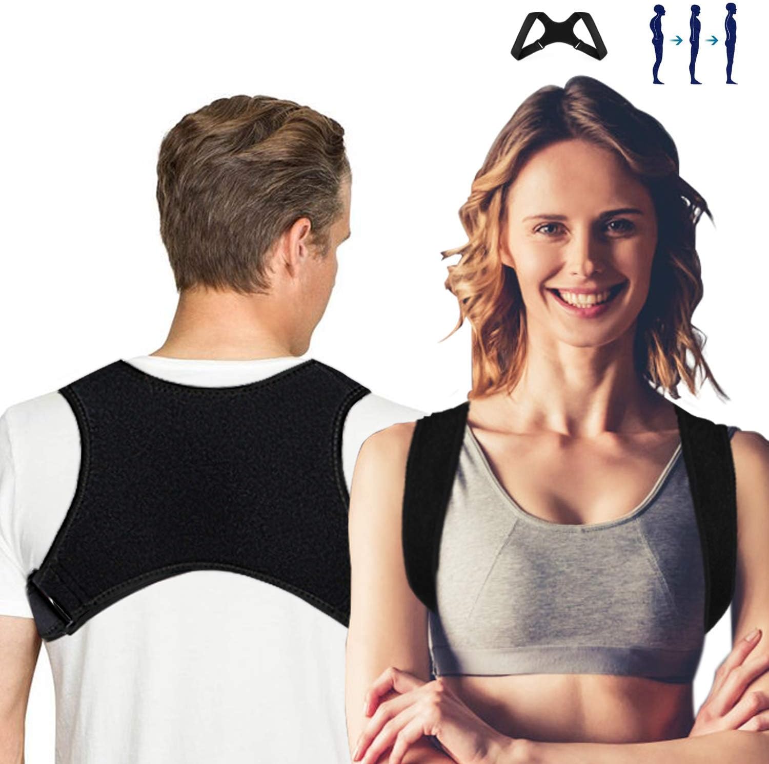 Posture Corrector for Men and Women Xpassion Upper Back Brace for Clavicle Support, Adjustable Back Straightener and Providing Pain Relief from Neck, Back & Shoulder, Black Large (L) 35-51 in