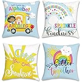 Bonhause Kids Throw Pillow Covers 18 x 18 Inch Rainbow Sun Inspirational Quotes Decorative Pillow Cases Classroom Cushion Covers for Children Reading Corner Nursery Room Decor Set of 4