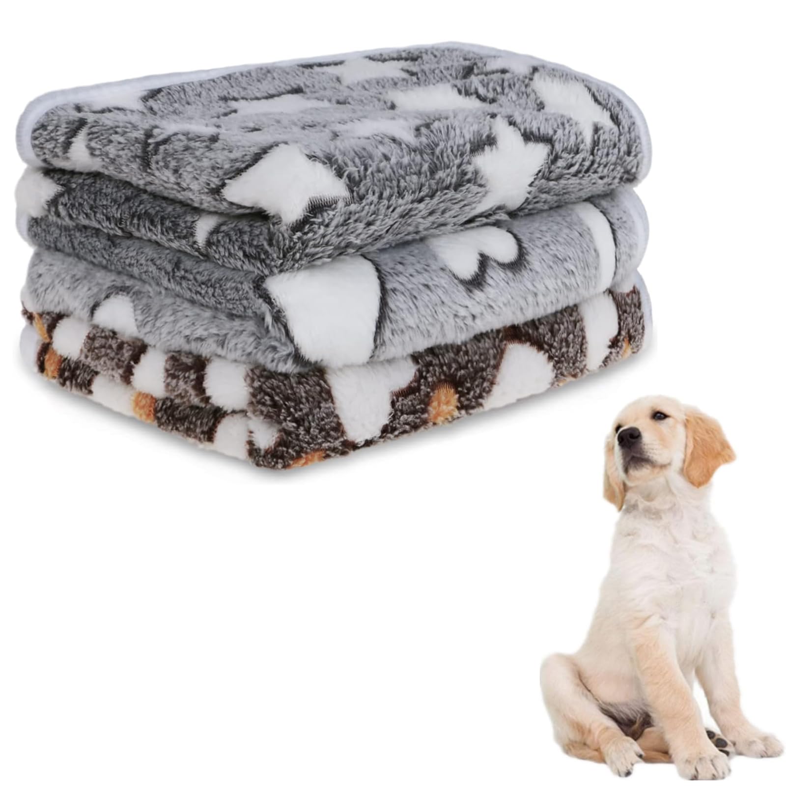 3 Pcs Pet Soft Dog Blankets Washable, Puppy Blankets, 76x52cm, Paw Bone Print Pet Throw, Warm Sleep Mat, Pets Cover Blanket, Fluffy Fleece Blanket, Fleece Blanket for Small Medium Large Dog Cat