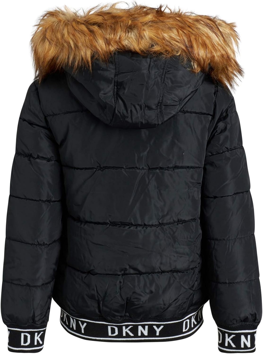 DKNY Girls' Heavyweight Quilted Bubble Jacket with Snap and Zip Closure and Removable Fur Hood: Clothing