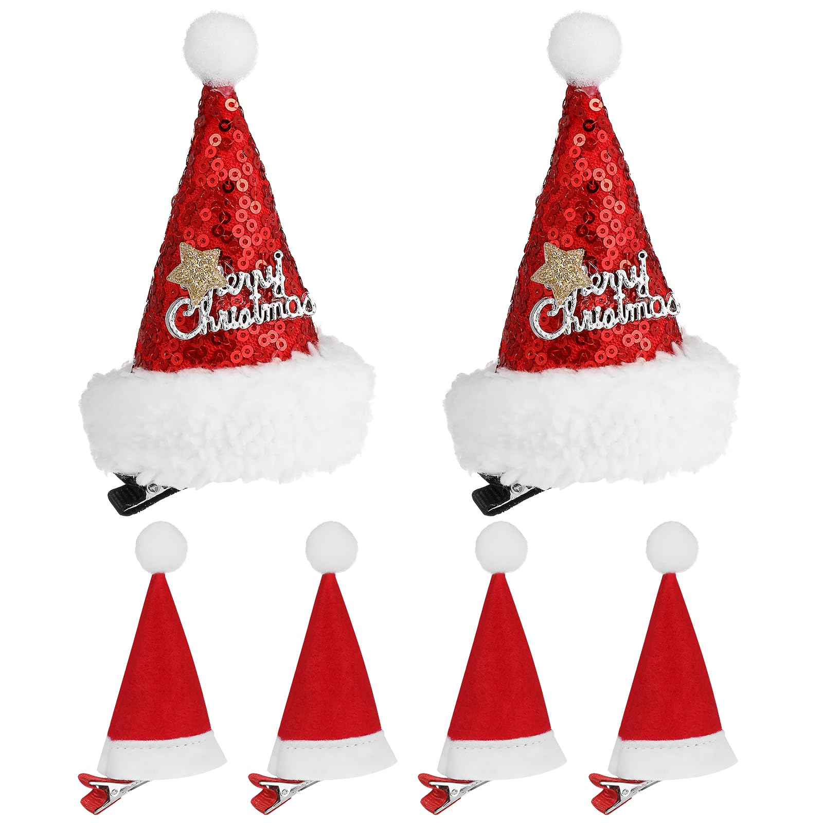 Lurrose 6pcs Christmas Hat Hair Accessories Glitter Christmas Hair Clip Bobby Pin for Kids Girls Christmas Party Bag Fillers