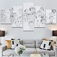 SIGNWIN 5 Panel Canvas Wall Art School of White Birds for Home Decorations Ready to Hang - 60