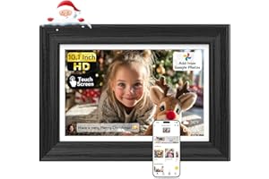 NexFoto Touchscreen Digital Picture Frame 10.1 Inch 64GB, WiFi Photo Frame Electronic, Add Pics from Google Photos, Easy to Share Videos via App/USB/Micro SD, for Christmas/Mom/Birthday, Black Wood