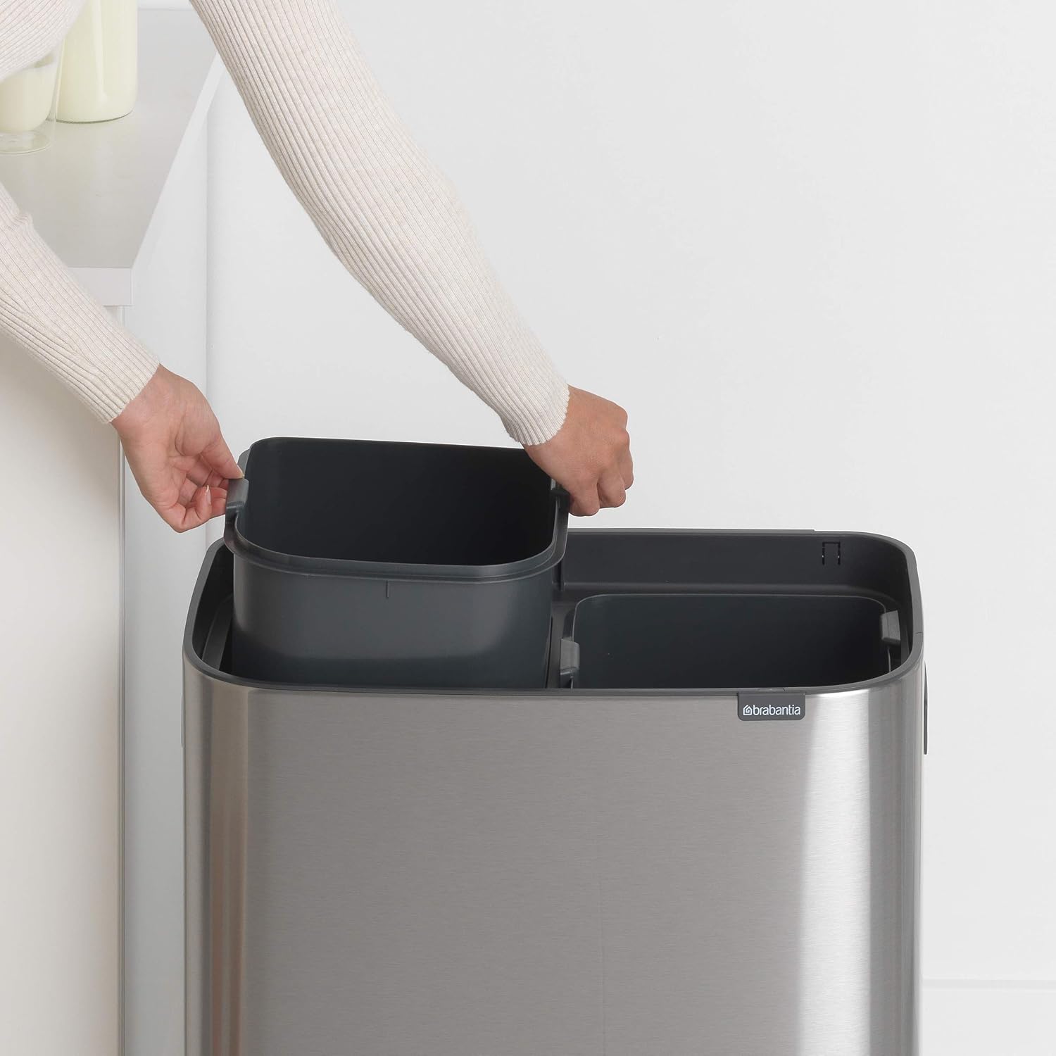 Brabantia Bo Touch Bin - 2 x 30L Inner Buckets (Matt Steel Fingerprint Proof) Large Waste/Recycling Kitchen Bin - Soft-touch - Image 4