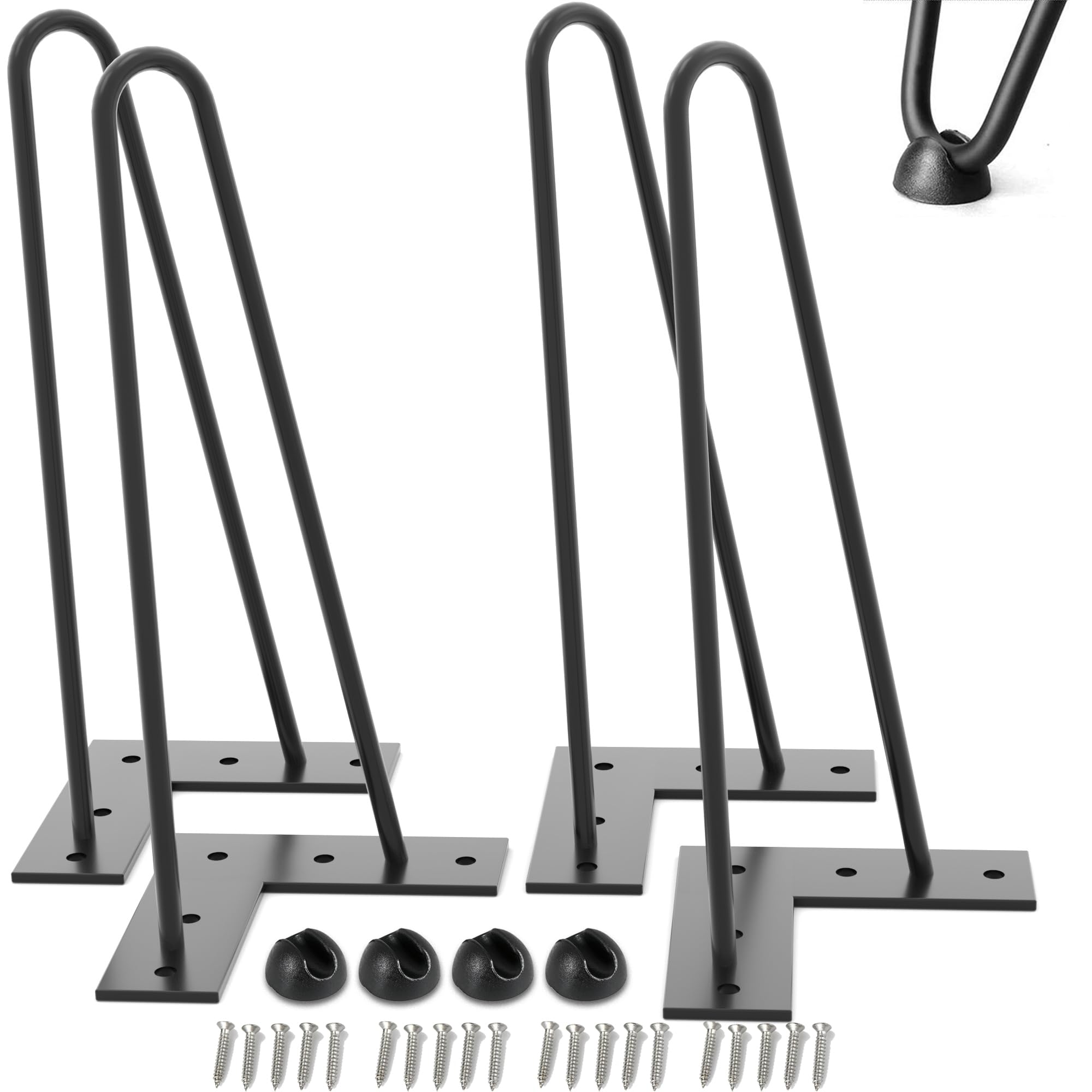4 x 16 inch hairpin table legs, DIY metal legs, perfect for coffee tables, dining tables, modern desks, comes with screws and floor protectors