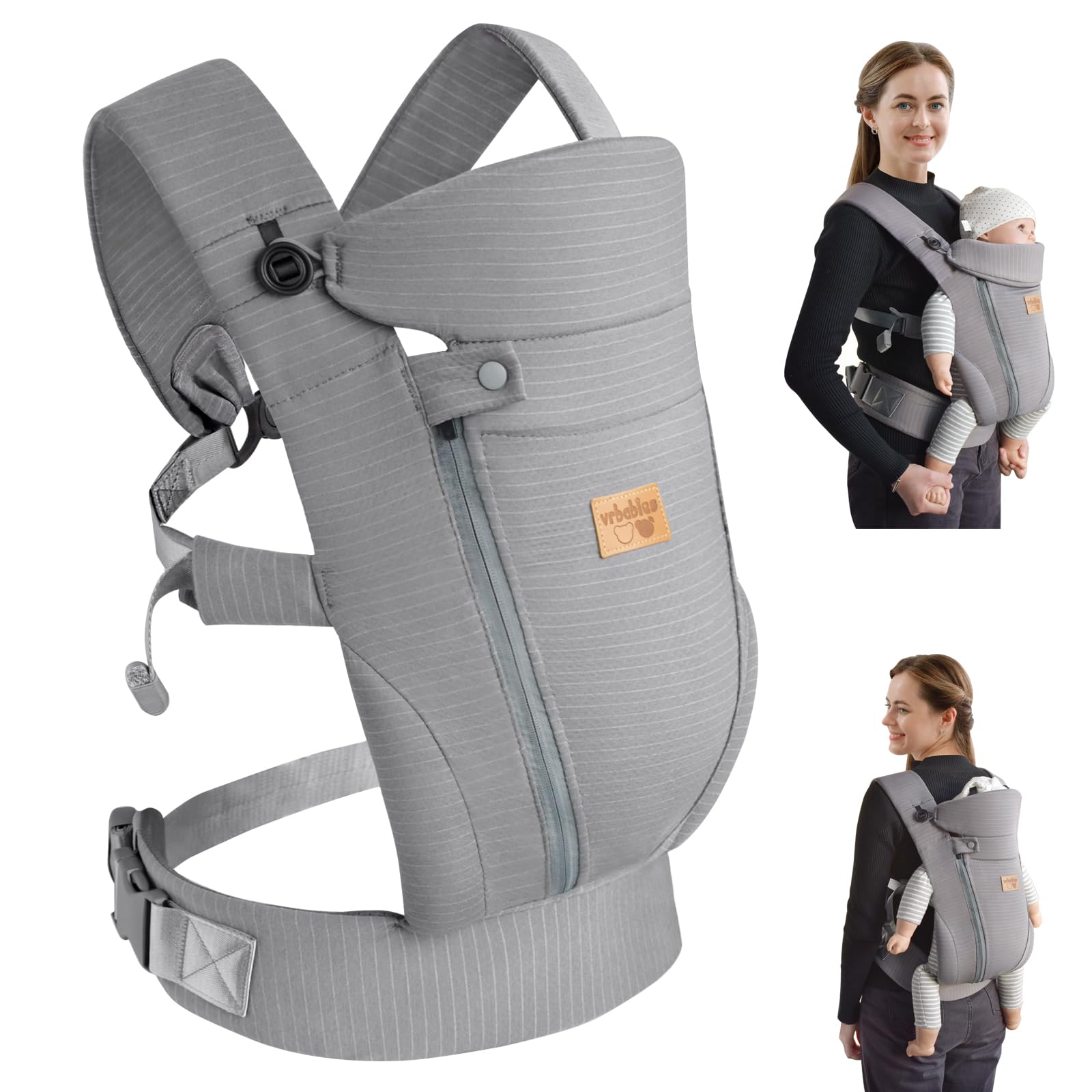 vrbabies Baby Carrier from Newborn, Ice Silk Baby Sling with Adjustable Belt & 3D Breathable Mesh, Face-in and Face-Out Front and Back Carry for Newborns and Older Babies 4-15kg(DG-Belt)
