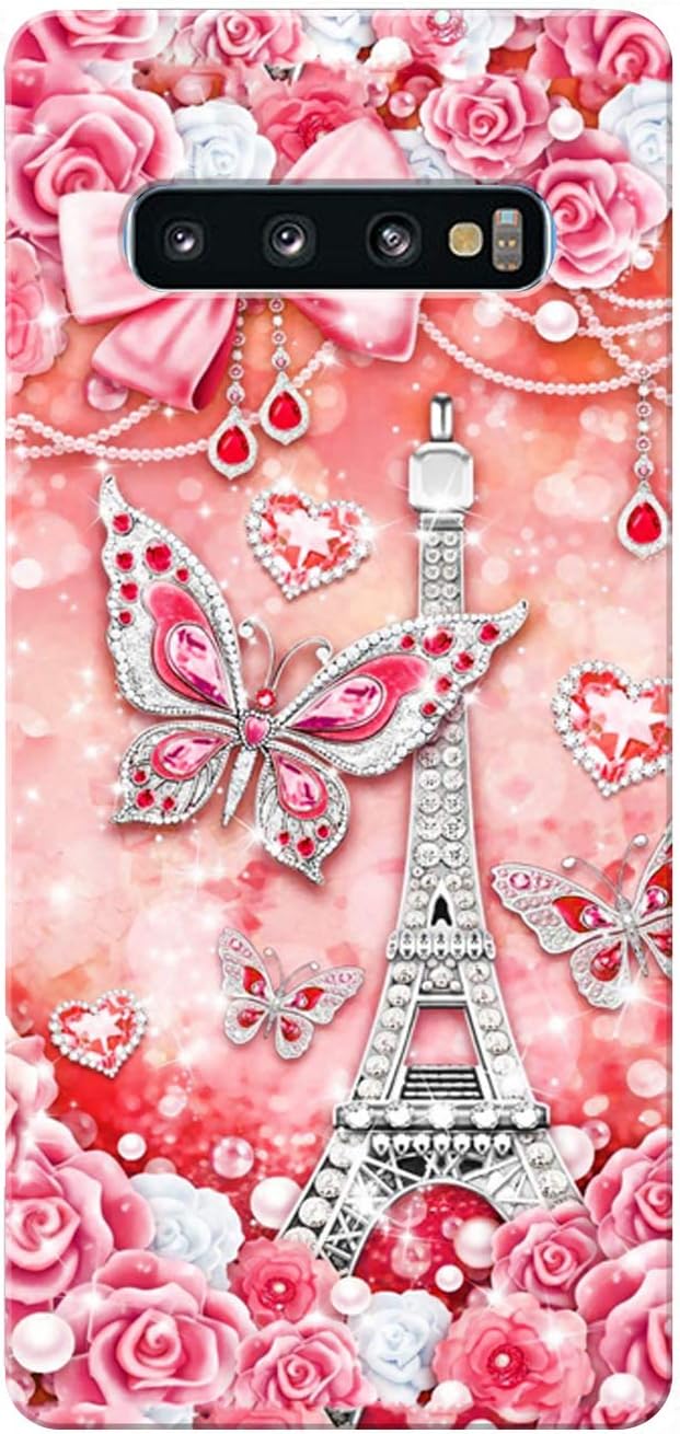 Humor Gang Paris Eiffel Tower Glowing Red Butterfly Printed Design TPU Slim Soft Transparent Clear Flexible Silicon Mobile Back Cover for Samsung Galaxy S10 Plus