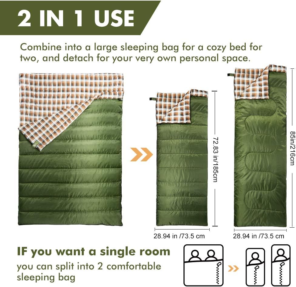 Forceatt Double Sleeping Bag, Water Repellent Camping Sleeping Bag for 2 Person, Lightweight and Portable for Adults Teens Kids Backpacking Hiking Outdoor and Indoor : Sports & Outdoors