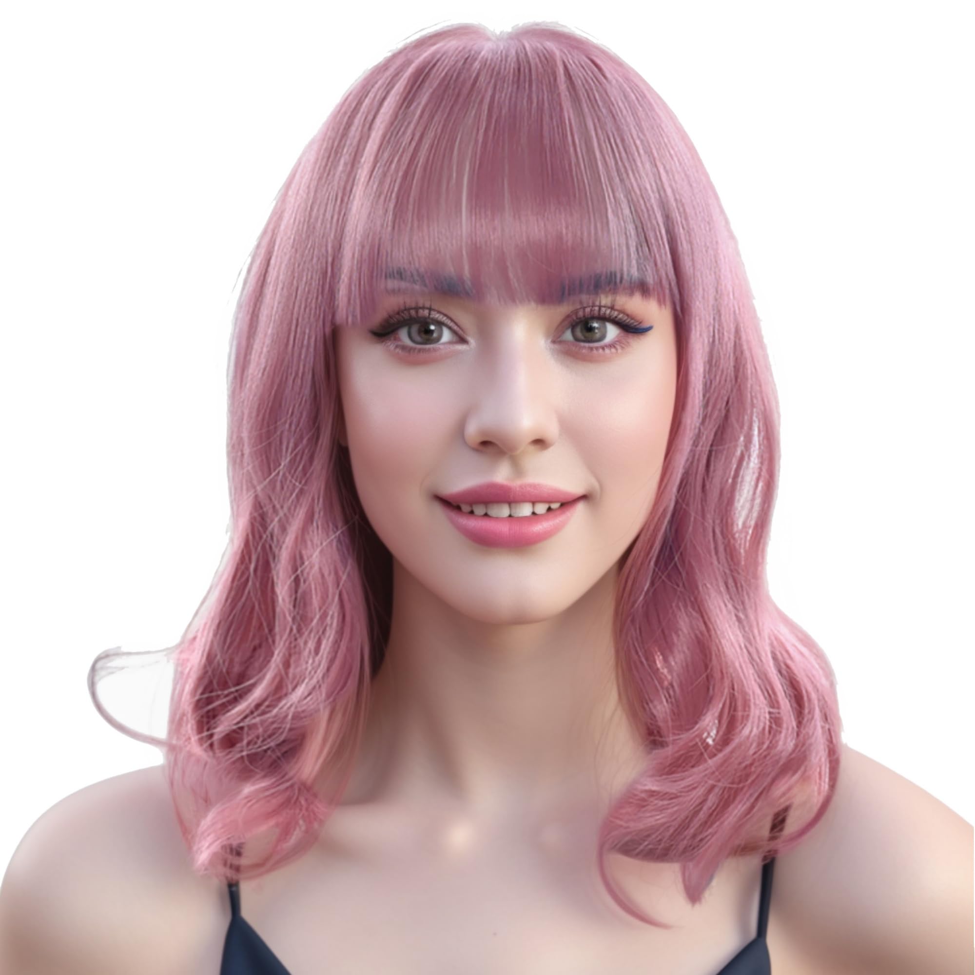 IMISSU Short Curly Hair Bob Wigs Cosplay Wig with Bangs Halloween Costume Party Headwear for Women (Pink)