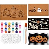 Rtteri 18 Pcs 3 Sets DIY Halloween Painting Doormat Kits, 17x30inch | Color Your Own Halloween Door Mat Crafts, 3 Doormats, 12 Colors Paint, Brushes & Palettes, Halloween Welcome Home Porch Decor